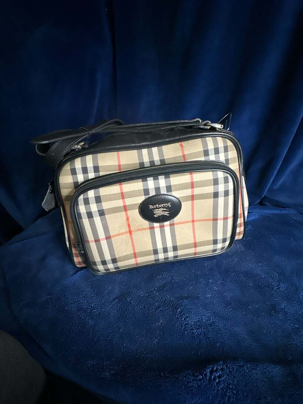 Vintage Burberrys Nova Check Canvas and Black Leather Shoulder Bag
